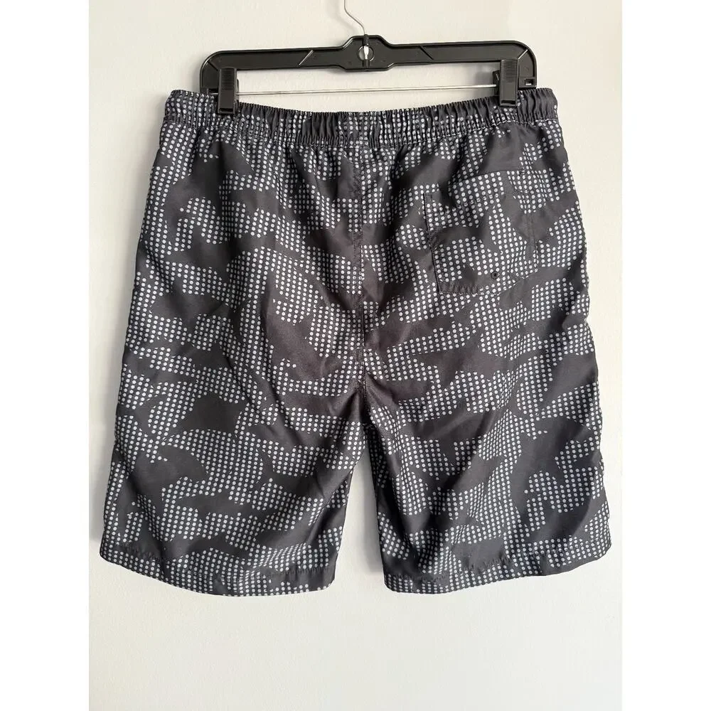 Lands End Boys Swim Trunks XL 18-20 Husky Black Camo Print Board Shorts Lined